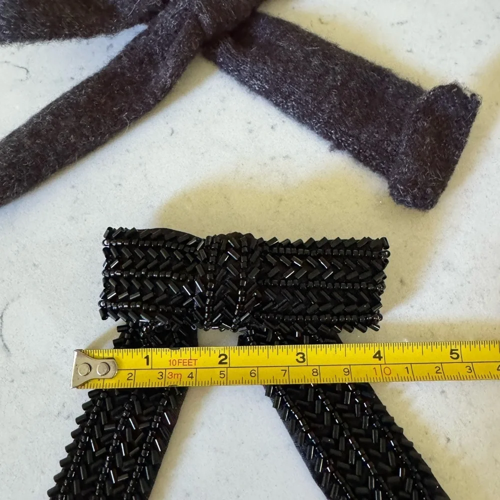 Zara girls black & bow knit sequin hair bows clips accessories